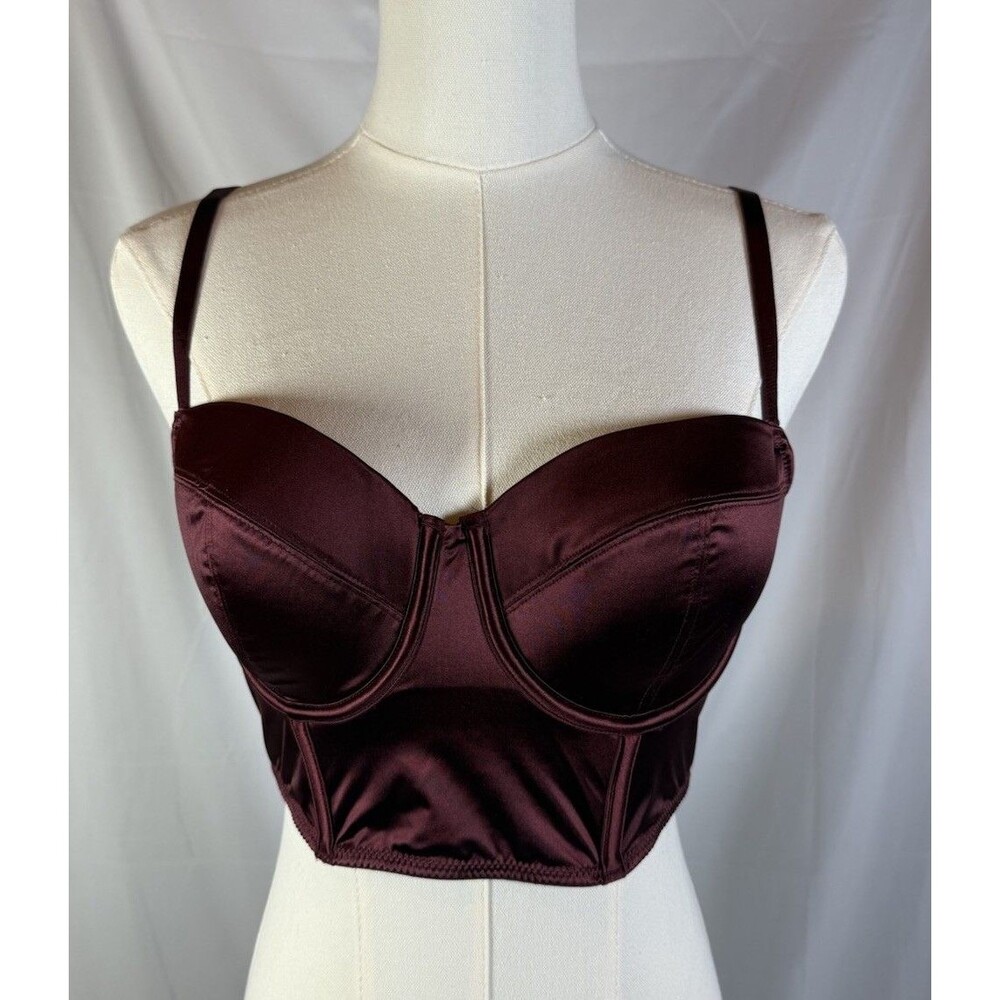 Auden Women's Medium Satin Lightly Lined Lingerie Corset Bra  Color Berry Red